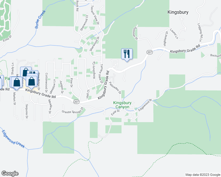 map of restaurants, bars, coffee shops, grocery stores, and more near 174 Palisades Drive in Stateline
