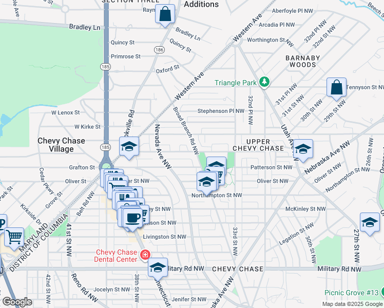 map of restaurants, bars, coffee shops, grocery stores, and more near 3404 Quesada Street Northwest in Washington