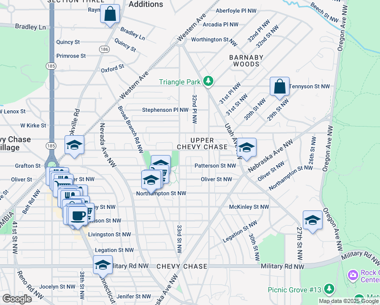 map of restaurants, bars, coffee shops, grocery stores, and more near 3238 Quesada Street Northwest in Washington
