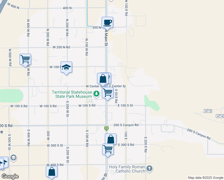 map of restaurants, bars, coffee shops, grocery stores, and more near 30 East Center Street in Fillmore