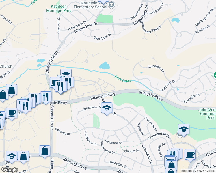 map of restaurants, bars, coffee shops, grocery stores, and more near 9651 Carriage Creek Point in Colorado Springs