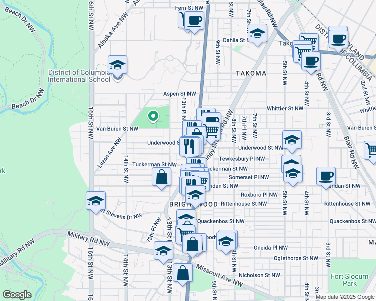 map of restaurants, bars, coffee shops, grocery stores, and more near 1121 Tewkesbury Place Northwest in Washington