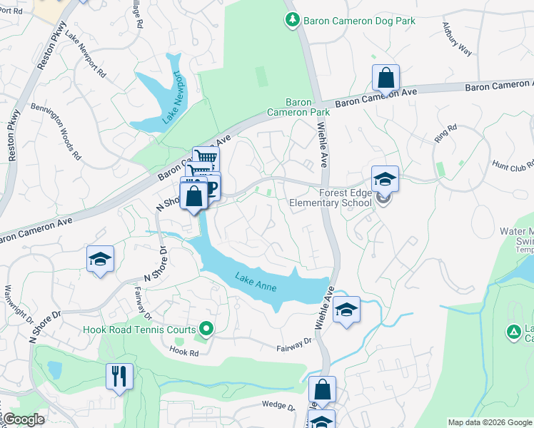 map of restaurants, bars, coffee shops, grocery stores, and more near 1518 Chatham Colony Court in Reston