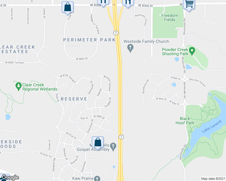 map of restaurants, bars, coffee shops, grocery stores, and more near 23283 West 88th Terrace in Lenexa