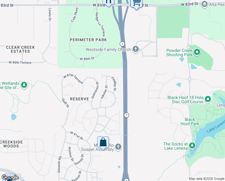 map of restaurants, bars, coffee shops, grocery stores, and more near 23322 West 88th Terrace in Lenexa