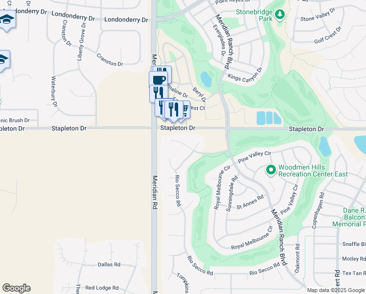 map of restaurants, bars, coffee shops, grocery stores, and more near 11953 Royal County Down Road in Peyton