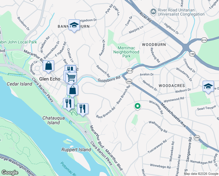 map of restaurants, bars, coffee shops, grocery stores, and more near 4 Bay Tree Lane in Bethesda