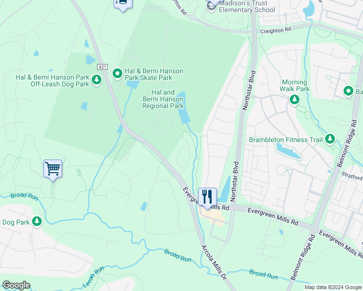 map of restaurants, bars, coffee shops, grocery stores, and more near 42093 Autumn Rain Circle in Ashburn