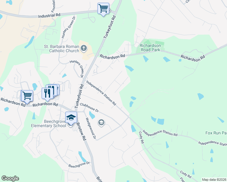 map of restaurants, bars, coffee shops, grocery stores, and more near 4093 Elizabeth Drive in Independence