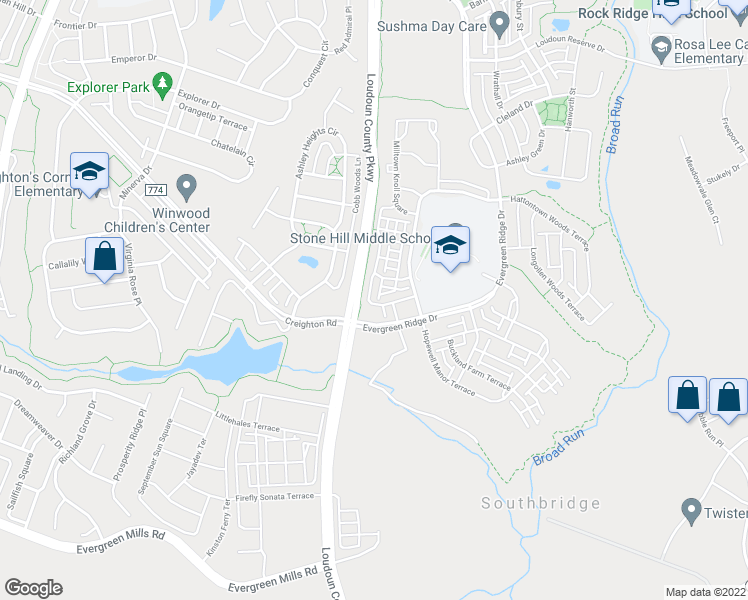 map of restaurants, bars, coffee shops, grocery stores, and more near 23436 Madison Heights Terrace in Ashburn