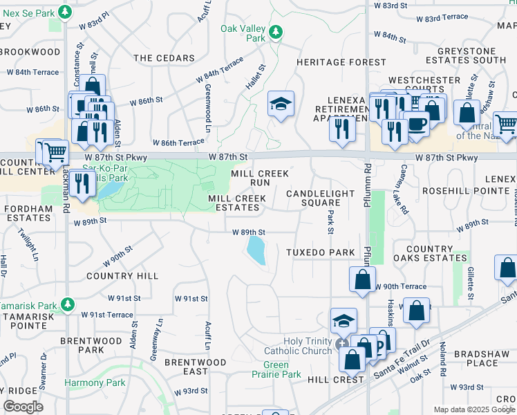 map of restaurants, bars, coffee shops, grocery stores, and more near 14103 West 88th Terrace in Lenexa