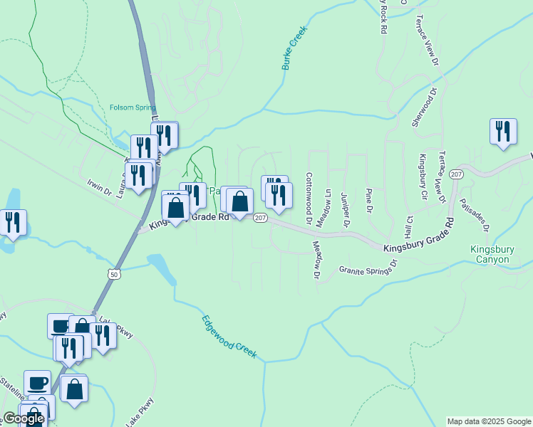 map of restaurants, bars, coffee shops, grocery stores, and more near 278 Kingsbury Grade Road in Stateline