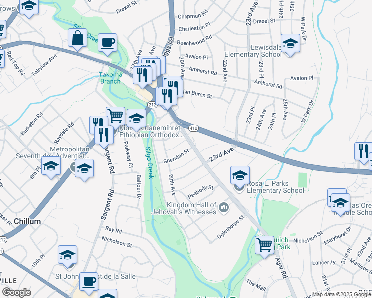 map of restaurants, bars, coffee shops, grocery stores, and more near 2016 Sheridan Street in Hyattsville
