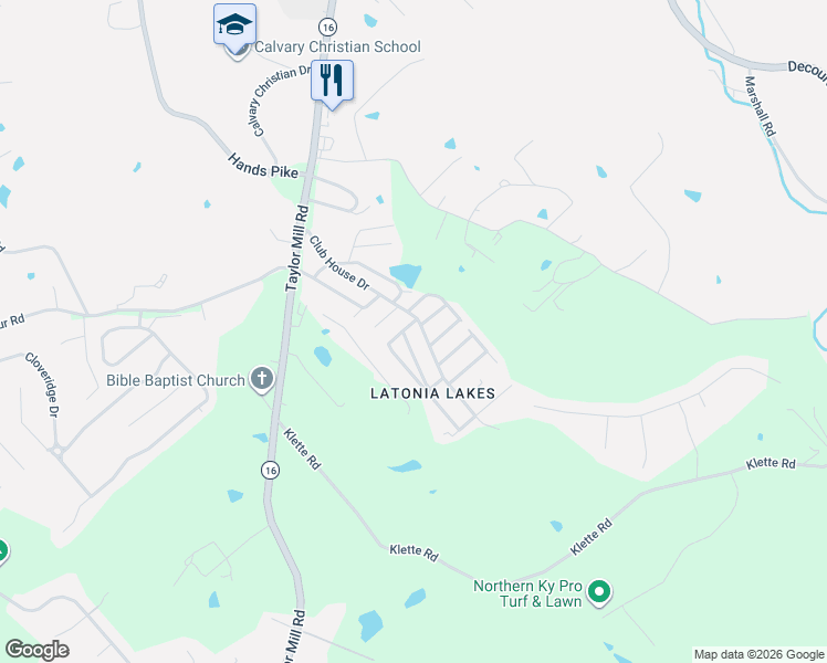 map of restaurants, bars, coffee shops, grocery stores, and more near 6109 Club House Drive in Covington