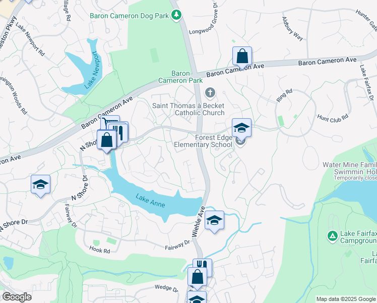 map of restaurants, bars, coffee shops, grocery stores, and more near 1550 Northgate Square in Reston