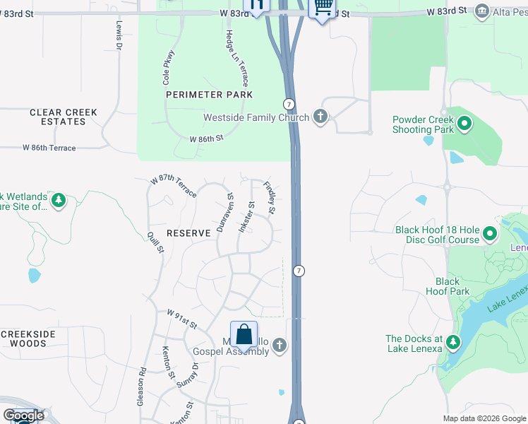 map of restaurants, bars, coffee shops, grocery stores, and more near 23322 West 88th Terrace in Lenexa