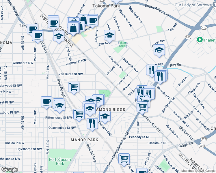 map of restaurants, bars, coffee shops, grocery stores, and more near 101 Independence Avenue Southeast in Washington