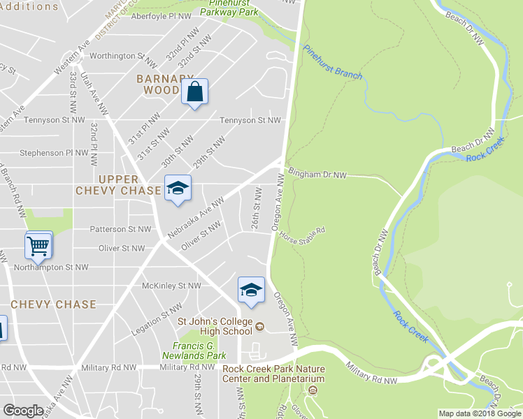 map of restaurants, bars, coffee shops, grocery stores, and more near 5725 26th Street Northwest in Washington