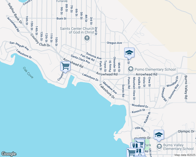 map of restaurants, bars, coffee shops, grocery stores, and more near 13726 Lakeshore Drive in Clearlake