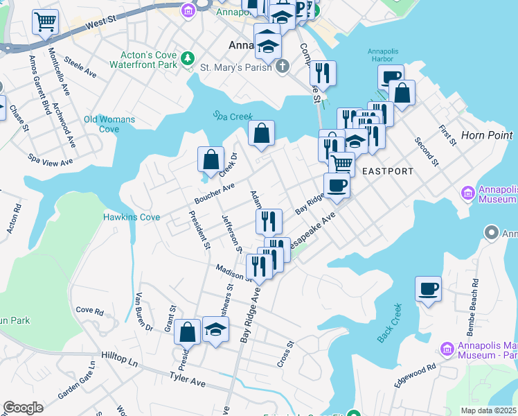 map of restaurants, bars, coffee shops, grocery stores, and more near 101 Independence Avenue Southeast in Washington