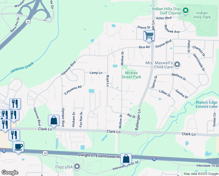 map of restaurants, bars, coffee shops, grocery stores, and more near 1608 Boyd Lane in Columbia