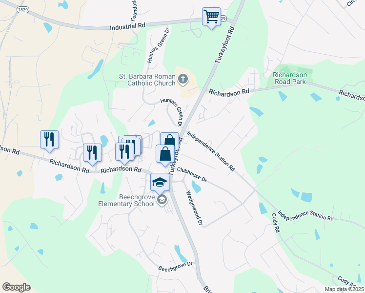 map of restaurants, bars, coffee shops, grocery stores, and more near 4118 Richardson Road in Independence