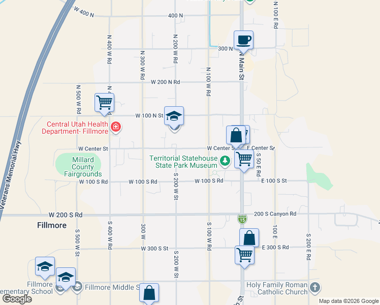 map of restaurants, bars, coffee shops, grocery stores, and more near 135 West Center Street in Fillmore
