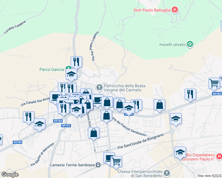 map of restaurants, bars, coffee shops, grocery stores, and more near 73bis Via Generale La Marmora in Lamezia Terme