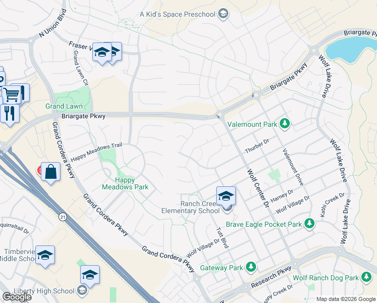 map of restaurants, bars, coffee shops, grocery stores, and more near 5604 Cubbage Drive in Colorado Springs