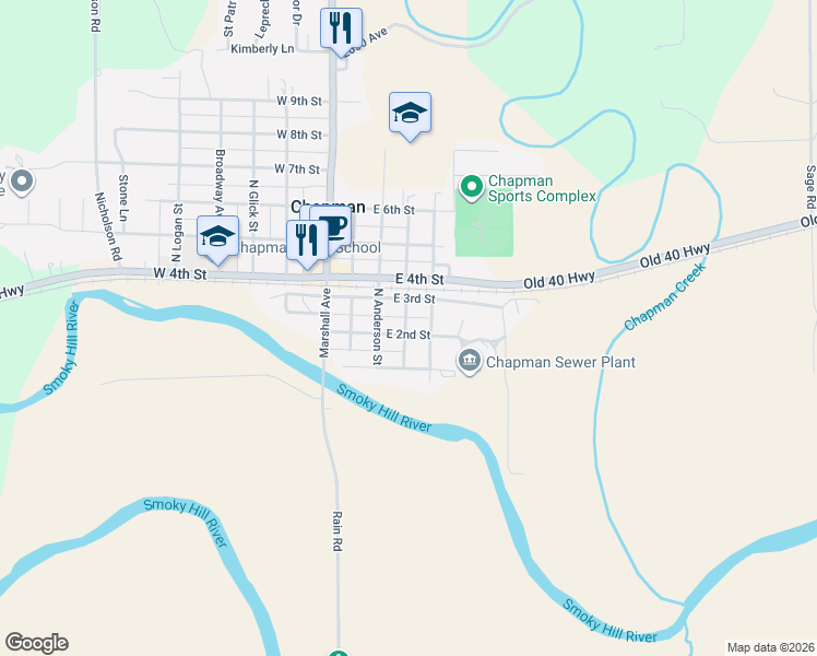 map of restaurants, bars, coffee shops, grocery stores, and more near 214 East 2nd Street in Chapman