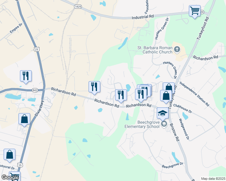 map of restaurants, bars, coffee shops, grocery stores, and more near 4229 Briarwood Drive in Independence