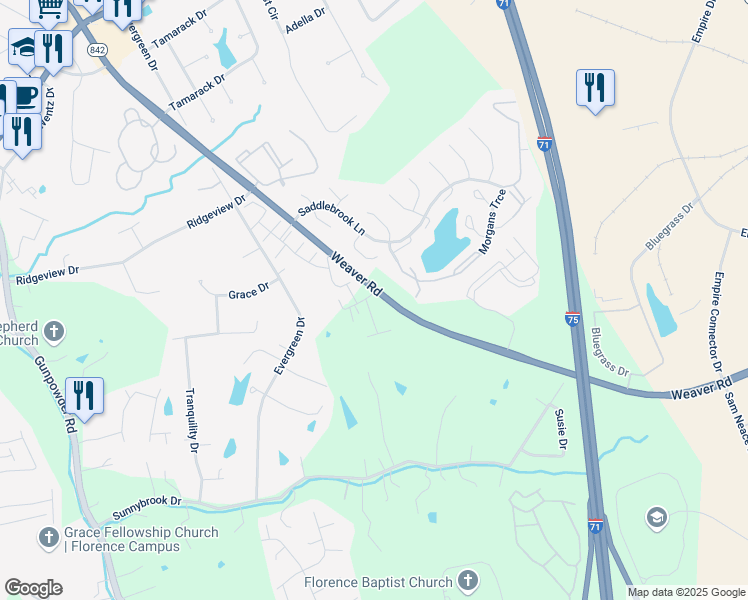 map of restaurants, bars, coffee shops, grocery stores, and more near 903 Weaver Road in Florence