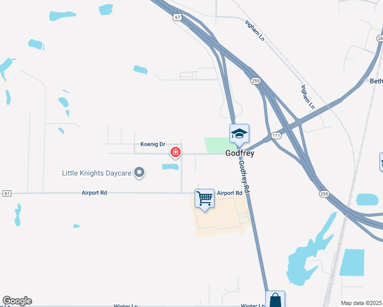 map of restaurants, bars, coffee shops, grocery stores, and more near 965 Koenig Drive in Godfrey