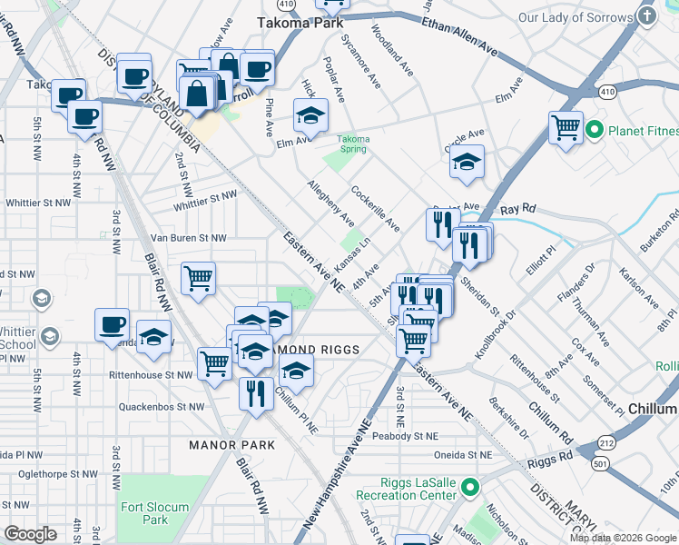 map of restaurants, bars, coffee shops, grocery stores, and more near 101 Independence Avenue Southeast in Washington