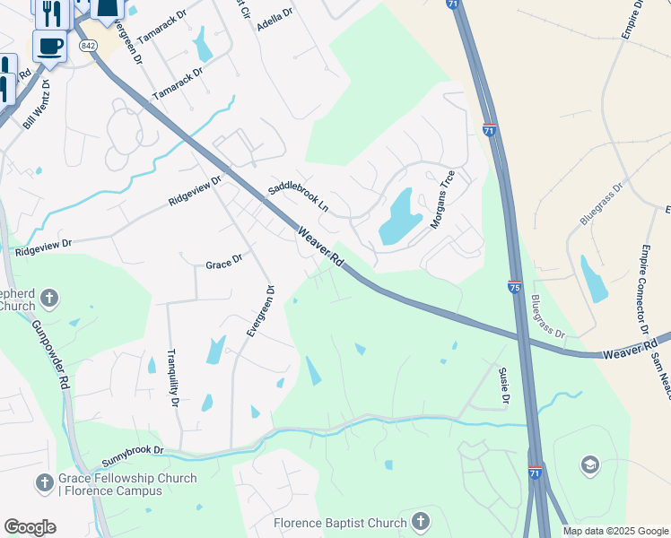 map of restaurants, bars, coffee shops, grocery stores, and more near 903 Weaver Road in Florence