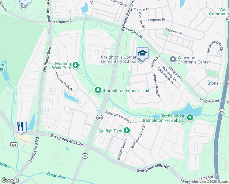 map of restaurants, bars, coffee shops, grocery stores, and more near 42518 Wild Iris Terrace in Ashburn
