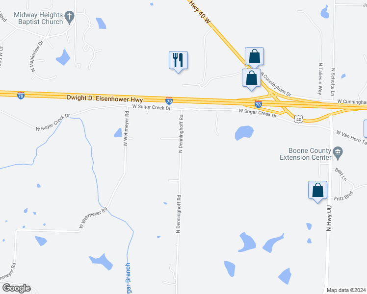 map of restaurants, bars, coffee shops, grocery stores, and more near 1000 North Denninghoff Road in Columbia