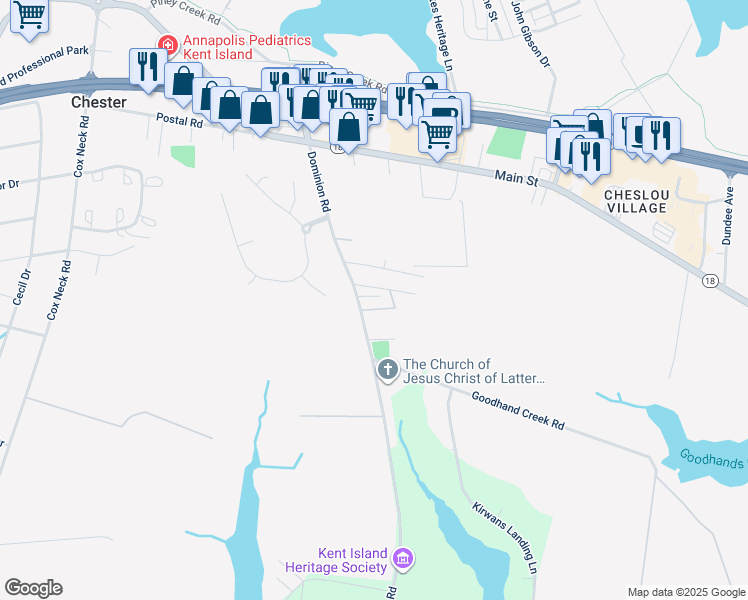 map of restaurants, bars, coffee shops, grocery stores, and more near 104 Stacey Road in Chester