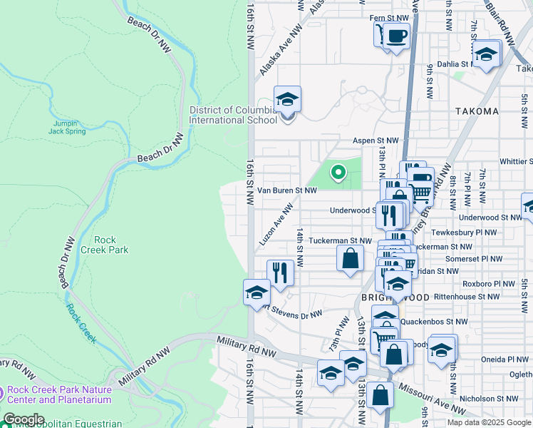 map of restaurants, bars, coffee shops, grocery stores, and more near 1512 Underwood Street Northwest in Washington