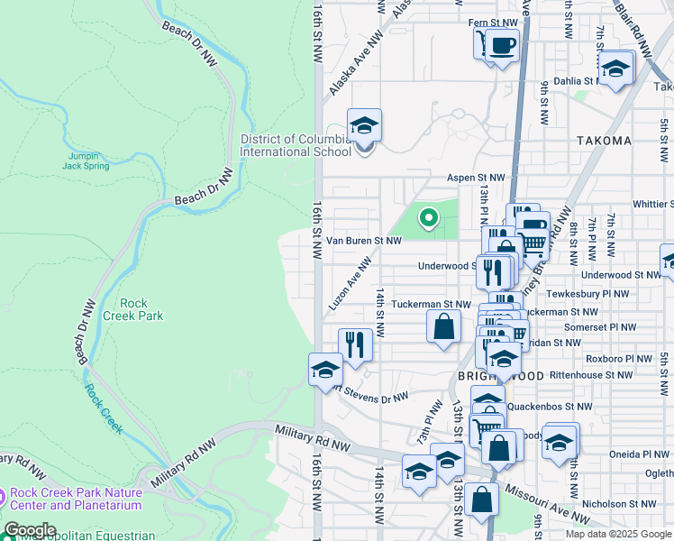 map of restaurants, bars, coffee shops, grocery stores, and more near 1512 Underwood Street Northwest in Washington