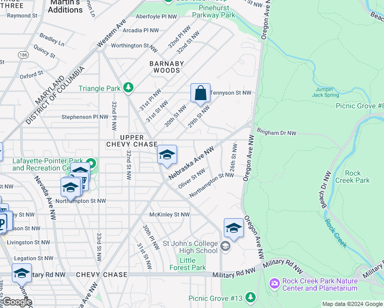 map of restaurants, bars, coffee shops, grocery stores, and more near 6004 28th Street Northwest in Washington