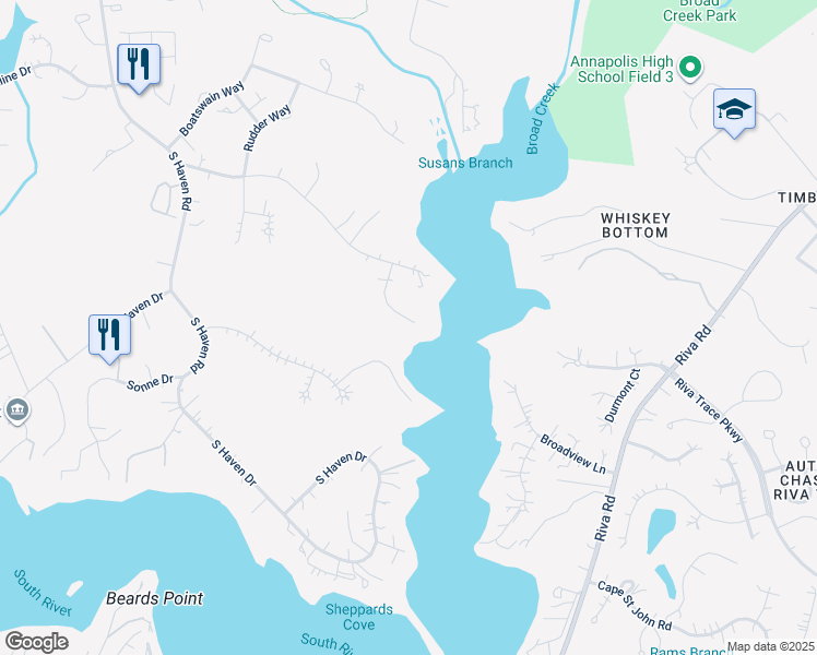 map of restaurants, bars, coffee shops, grocery stores, and more near 2752 Poplar Lane in Annapolis