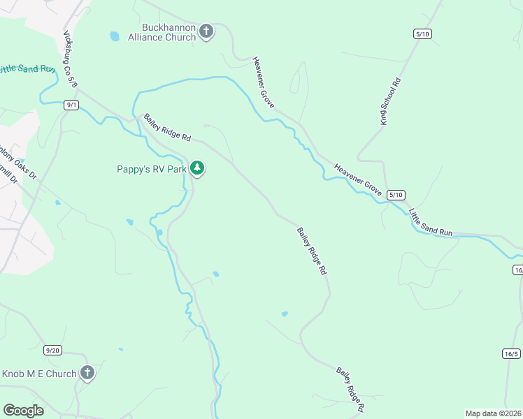 map of restaurants, bars, coffee shops, grocery stores, and more near 2507 Bailey Ridge Road in Buckhannon