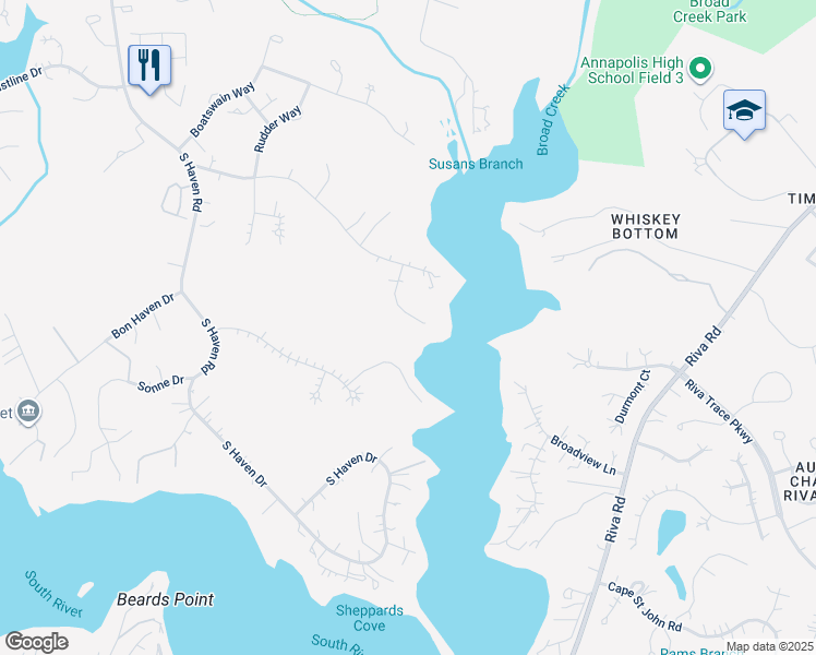map of restaurants, bars, coffee shops, grocery stores, and more near 2752 Poplar Lane in Annapolis