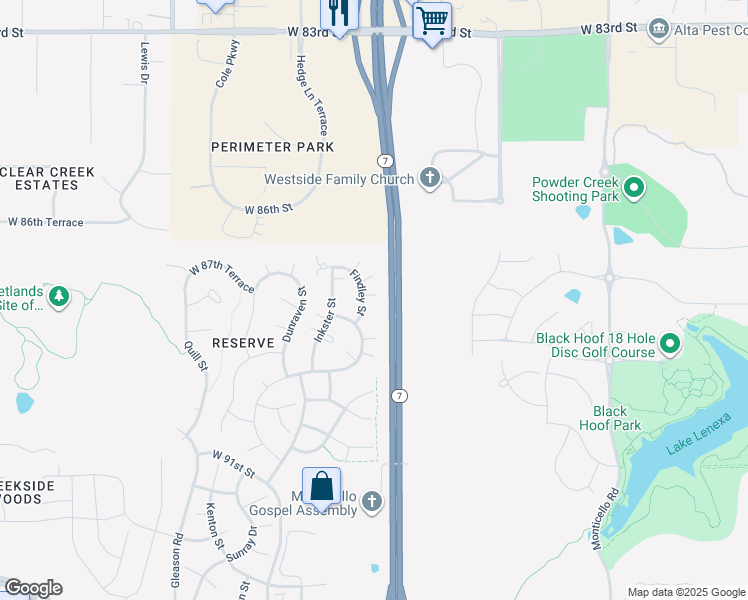 map of restaurants, bars, coffee shops, grocery stores, and more near 23283 West 88th Terrace in Lenexa