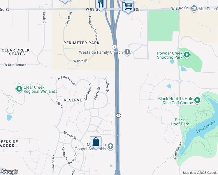 map of restaurants, bars, coffee shops, grocery stores, and more near 23283 West 88th Terrace in Lenexa