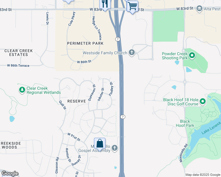 map of restaurants, bars, coffee shops, grocery stores, and more near 8701 West 87th Terrace in Lenexa