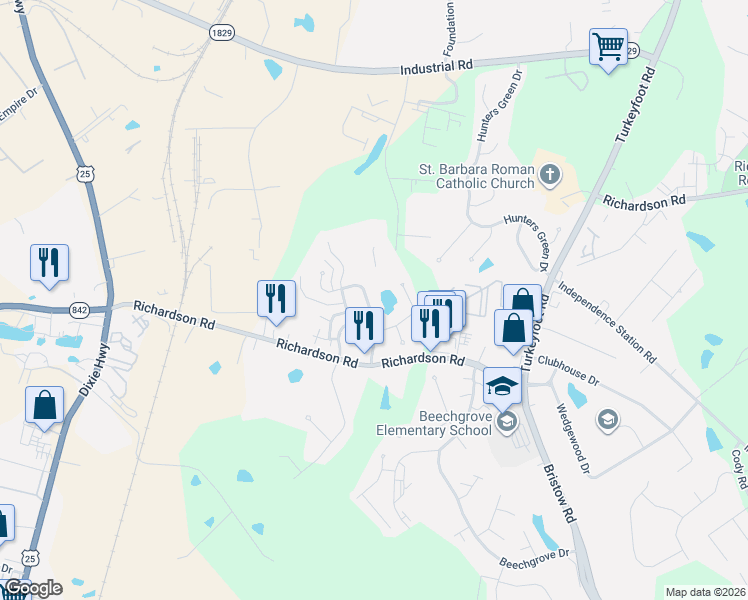 map of restaurants, bars, coffee shops, grocery stores, and more near 4223 Briarwood Drive in Independence