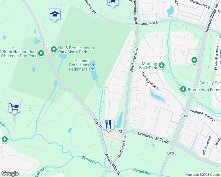 map of restaurants, bars, coffee shops, grocery stores, and more near 23382 Tradewind Drive in Ashburn