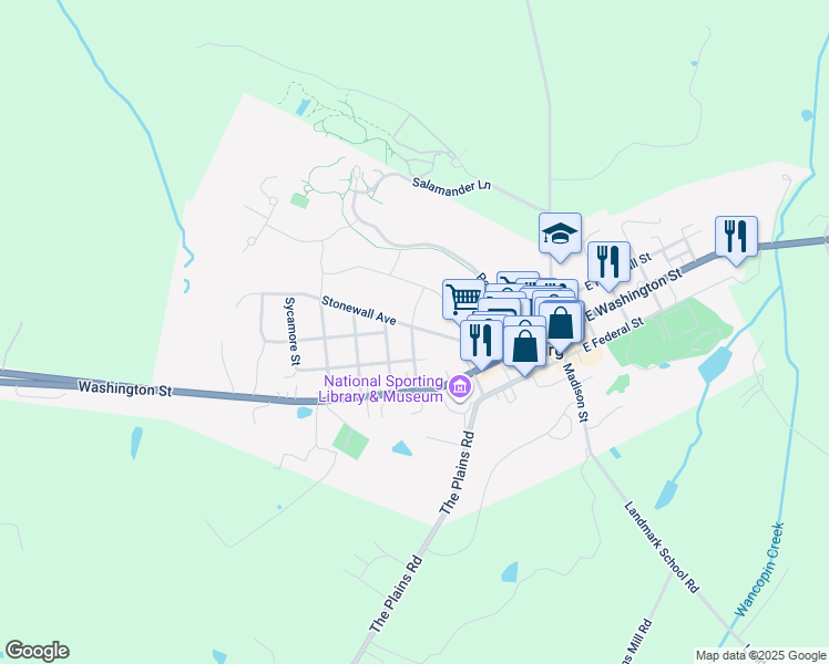 map of restaurants, bars, coffee shops, grocery stores, and more near 107 Reed Street in Middleburg